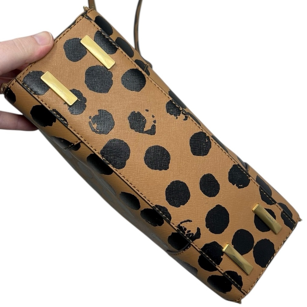Rebecca Minkoff Small Amorous Satchel Tan Black Polka Dot Leather Handbag - Picture 5 of 16
